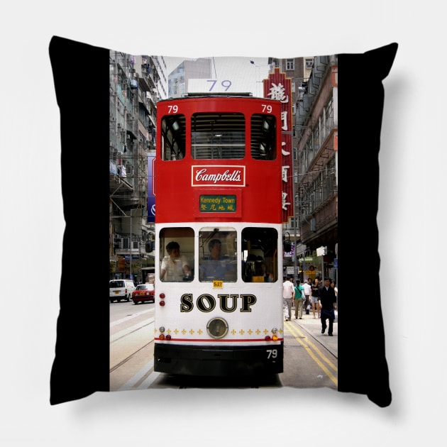 Campbell's Soup Tram in Hong Kong Pillow by CHBB