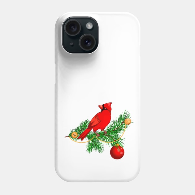 red cardinal on a fir branch Phone Case by  ESHA-Studio