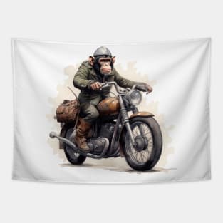 Monkey Biker Retro Motorcycle Tapestry