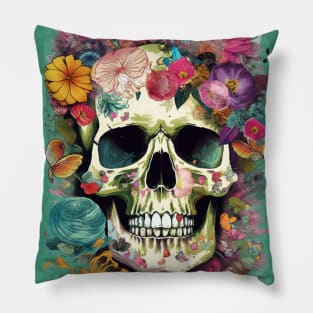 Bloom Skull - Pastel Floral Skull T-Shirt Design Pillow