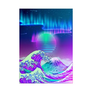 Great Wave off Kanagawa Synthwave AURORA T-Shirt