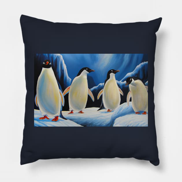 Penguins Family on Antarctica Oil Painting Pillow by soulfulprintss8