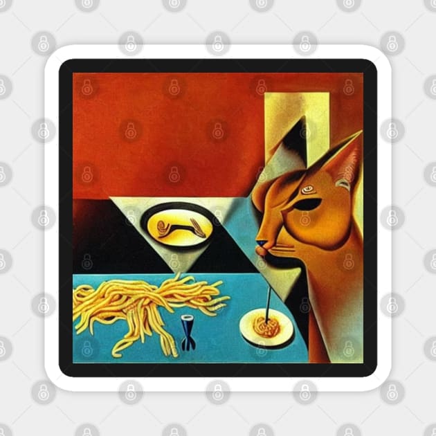 cat eating spaghetti Magnet by SR8891