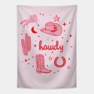 Pastel Cowboy Hat and Boot Pattern Pink Cowgirl Aesthetic Tapestry