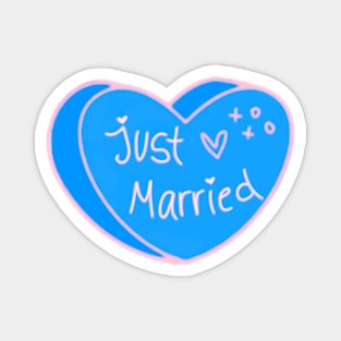 Just Married Blue Heart Magnet