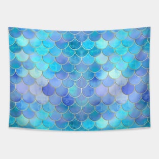 Aqua Pearlescent & Gold Mermaid Scale Pattern Tapestry