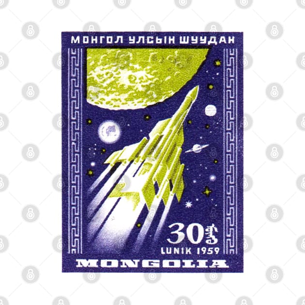 Vintage 1959 Mongolia Lunik 3 postage stamp by NVDesigns