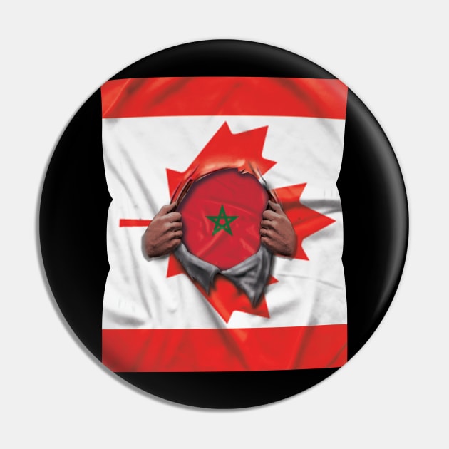 Morocco Flag Canadian Flag Ripped Open - Gift for Moroccan From Morocco Pin by Country Flags