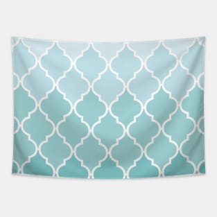 Blue Latticework, Ombre, Quatrefoil, Trellis Tapestry