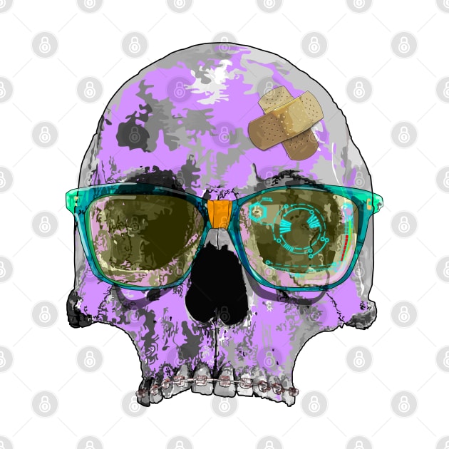 Purple skull with braces, plaster bandages and broken AR sunglasses by M[ ]