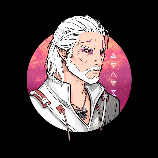 Witcher Geralt - Fiery Lilac Moon by Lix