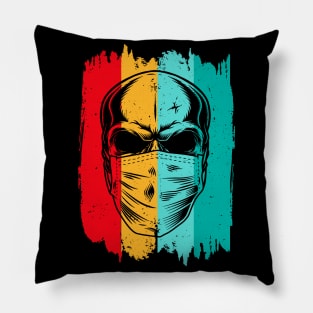 Skull with protective Face Mask vintage retro Pillow