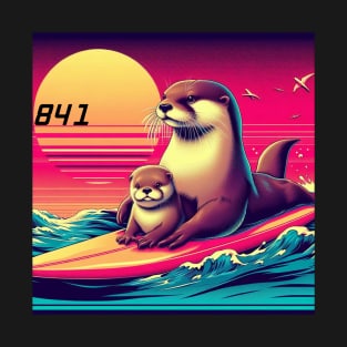 841 surfing otter with baby T-Shirt