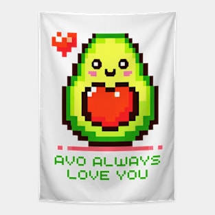 Pixel Art Smiling Avocado with Heart - Avo Always Love You Tapestry