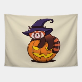 Cute Red Panda On The Pumpkin Tapestry