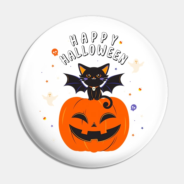 Happy halloween With cat and Pumpkin Pin by Novelty-art