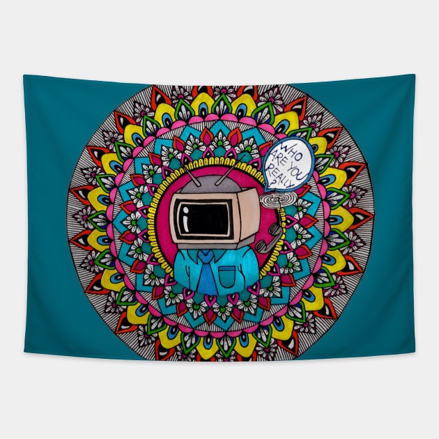 TV Head Mandala Tapestry by Art by Rory 