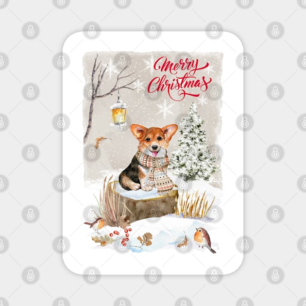 Corgi Puppy Merry Christmas Santa Dog Magnet by Puppy Eyes