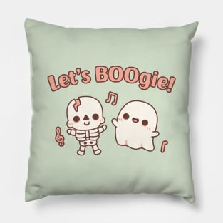 Cute Dancing Skeleton And Ghost Lets Boogie Funny Halloween Pillow