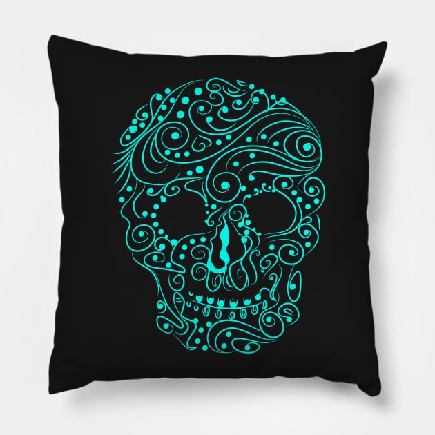 Stylistic Skull - Teal Pillow by Toni Tees