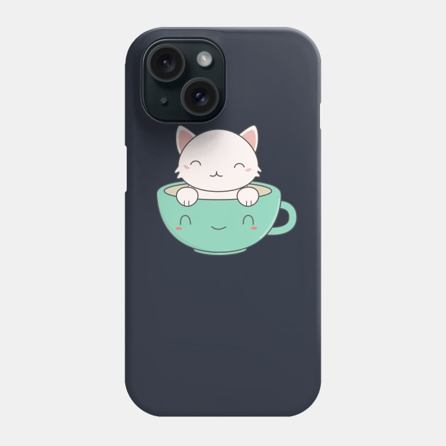 Kawaii Cute Coffee Cat T-Shirt Phone Case by happinessinatee