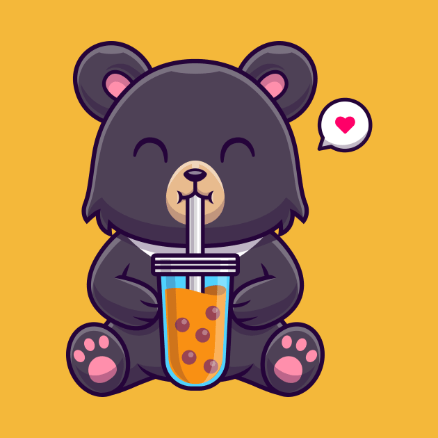 Cute American Black Bear Drink Boba Milk Tea Cartoon by Catalyst Labs