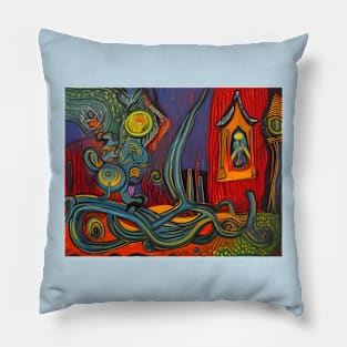 Rapunzel Undone: art brut abstract fairytale scene Pillow