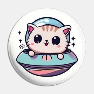 Cute Kawaii Cat in UFO Pin