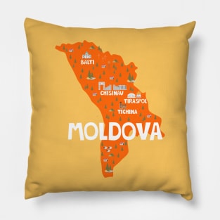 Moldova Illustrated Map Pillow