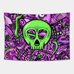 Doodle Skull Pink Tapestry