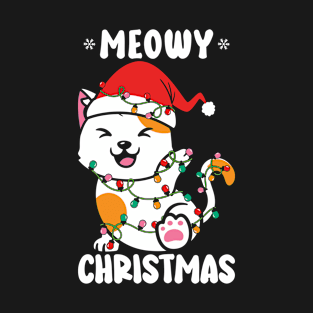 Cute Cat Christmas Lights Santa Hat, Meowy Christmas, Funny T-Shirt