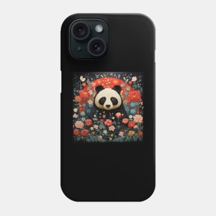 Surrealistic Folk Art Dark Floral Motif Panda Bear Design Phone Case