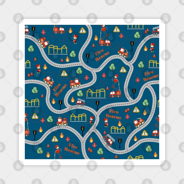 Fireman cute seamless kids pattern navy blue Magnet by Arch4Design