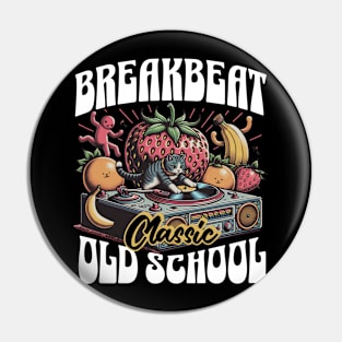 BREAKBEAT  - Cat Dj and Fruit Platter (White) Pin