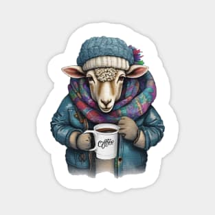 Sheep wearing a jacket holding a cup coffee Magnet