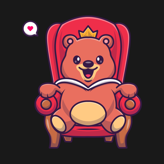 Cute Bear King Sitting On The Royal Chair Cartoon by Catalyst Labs