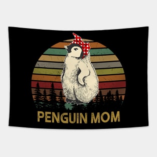 Penguin Mom With Red Dot Turban Gift For Mother's Day Tapestry