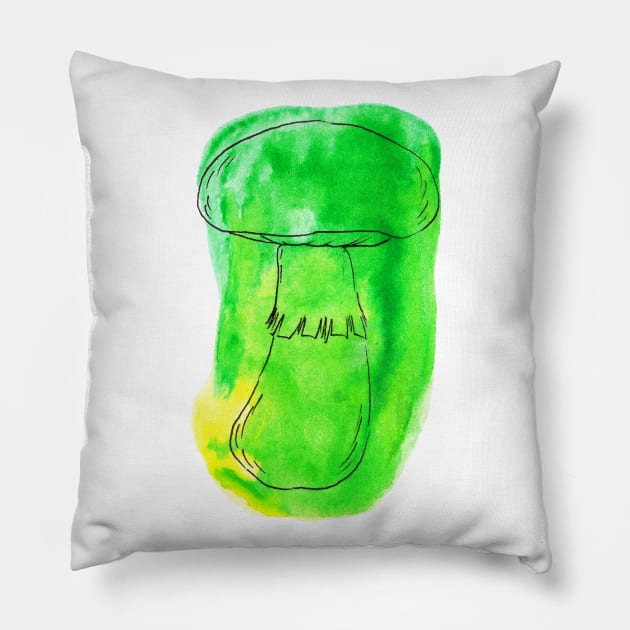 Green Watercolor Mushroom Pillow by saradaboru