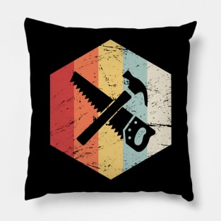 Retro Vintage Saw And Hammer | Carpenter Icon Pillow