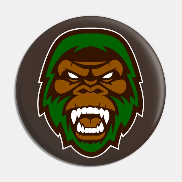 Unleash the Mystery: Growling Green and Brown Big Foot Cryptid Sports Mascot T-shirt Pin by CC0hort