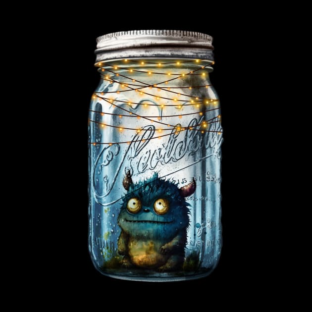 Jar of Sitting Monster at Night with Lights by ginkelmier@gmail.com