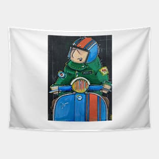 Retro Scooter, Classic Scooter, Scooterist, Scootering, Scooter Rider, Mod Art Tapestry