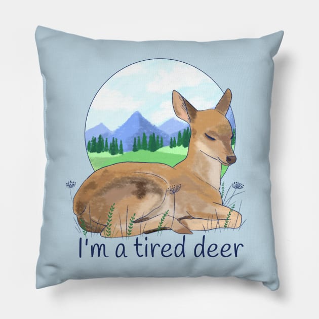 Cute sleepy deer Pillow by Mayarart