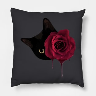 Black Cat With Rose Pillow