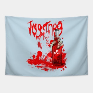 Zombie Hand Bloodied Juggernog on Light Blue Tapestry