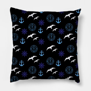 Navy Blue Nautical Anchor Pattern Pillow