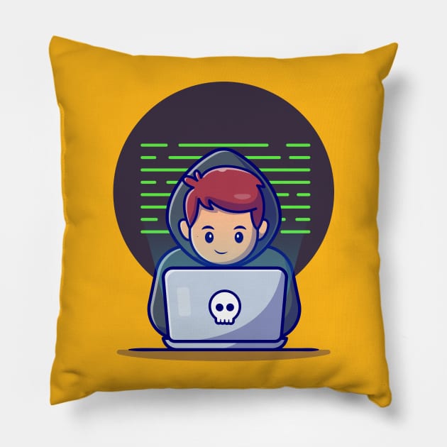 Hacker Operating A Laptop Pillow by Catalyst Labs