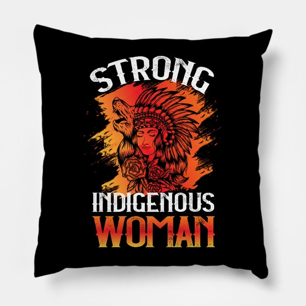 Indigenous Woman Tribal Art Design Indian Chief Headdress Pillow by Irene Koh Studio