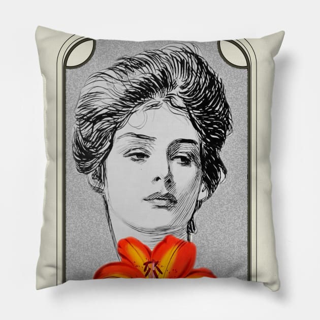 Woman and flower Pillow by Marccelus