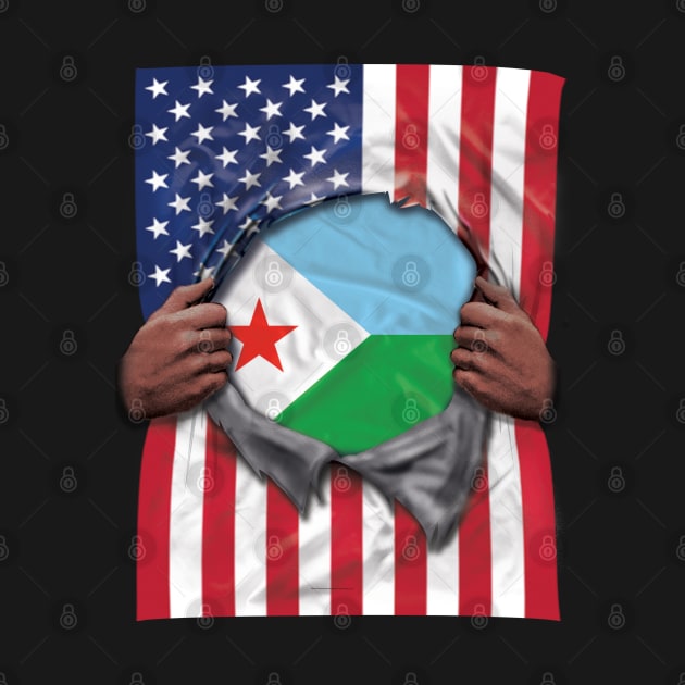 Djibouti Flag American Flag Ripped - Gift for Djiboutian From Djibouti by Country Flags